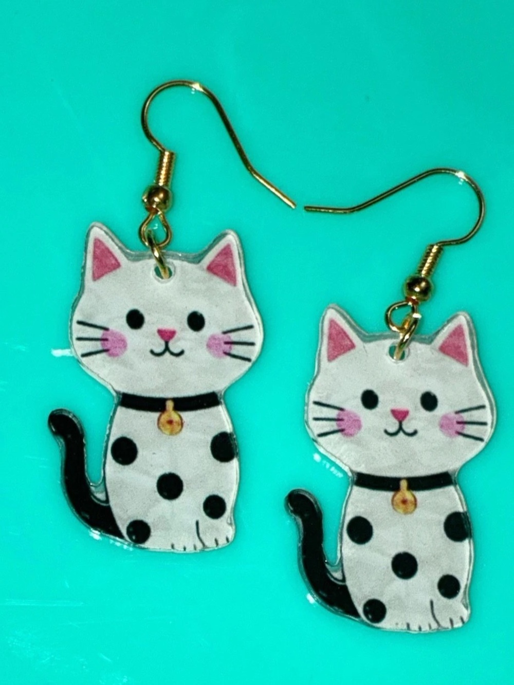 Cat Dangle Earrings White & Black